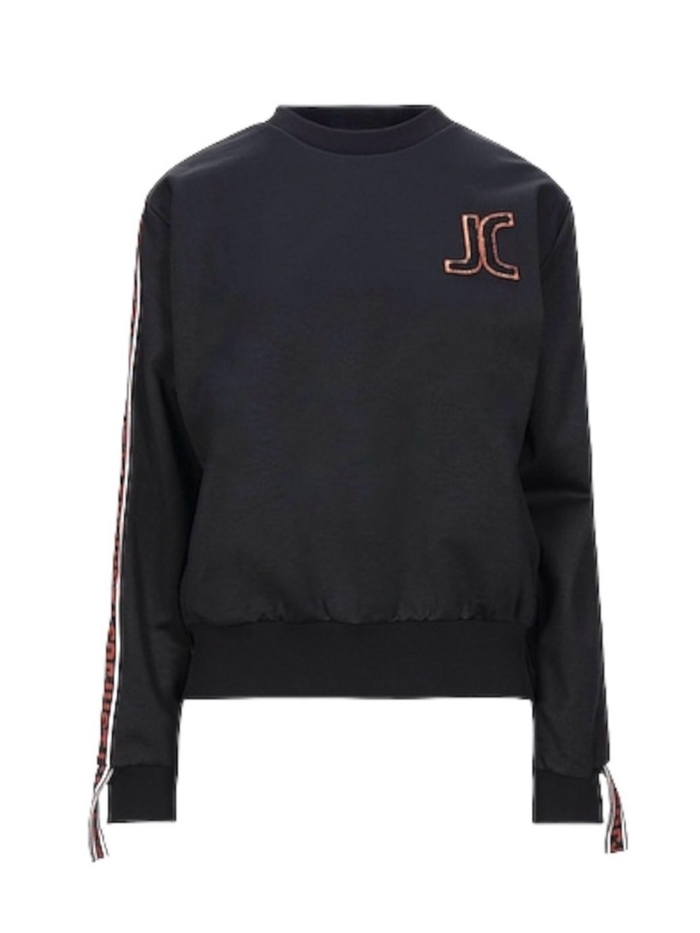 JUST CAVALLI sz L LoGo JC Stripe Tape Crew Neck Long Sleeve Sweatshirt Womens